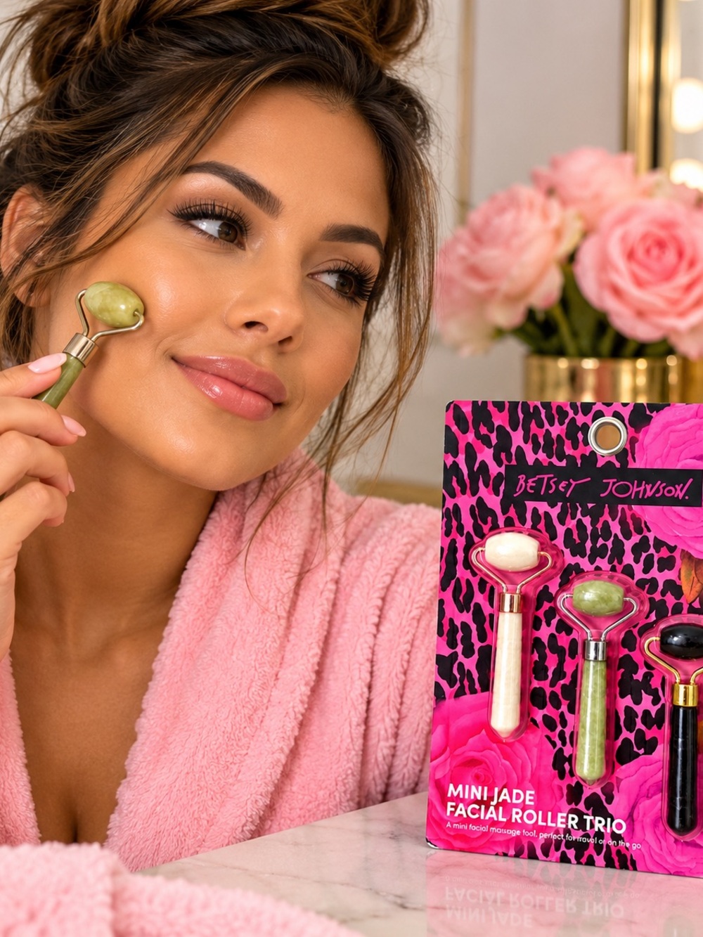 Betsey Johnson Mini Jade Facial Roller Trio — Pink, Green & Black